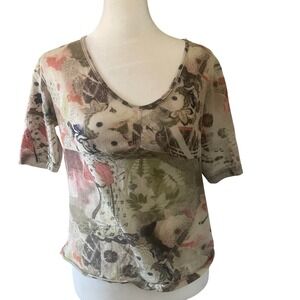 Y2K Babydoll Women Geisha Floral Mesh Sheer Artsy Top Med Edgy Japanese Indie